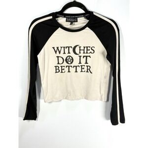 BlackCraft Witches Do It Better Raglan Crop Top Size Small - Long Sleeve Gothic